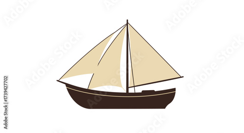 Simple Illustration of a Brown and Beige Sailboat.