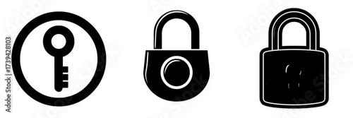 The ‘ofvs46 OutlineFilledVectorSign ofvs' is represented by a lock modern icon, available in isolated transparent, black outline, and filled versions, compatible with AI 10 and EPS 10, identified as