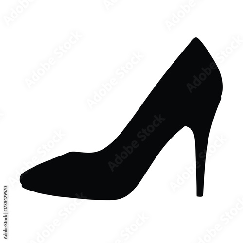 Elegant black high heel shoe silhouette on a clean white background
