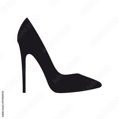 Elegant black high heel shoe silhouette on a clean white background