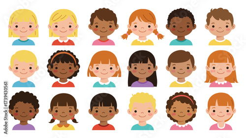 Diverse Group Of Smiling Children Avatars Set