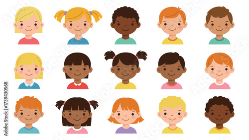 Diverse Happy Children Avatars Collection