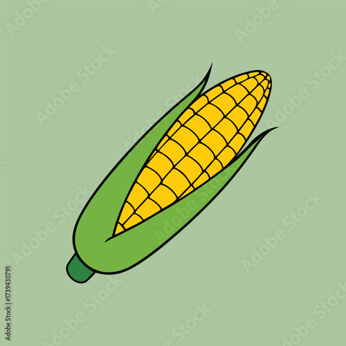 Cartoon corn on the cob with green husks maize illustration