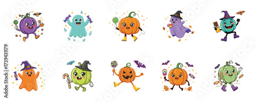 Whimsical Halloween friends featuring cheerful pumpkins and playful ghost characters