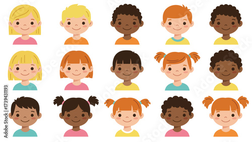 Diverse Group Of Happy Children Avatars With Smiling Faces