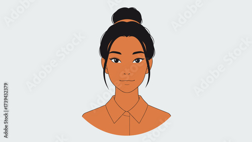 Young Asian Woman Avatar Portrait with Orange Shirt
