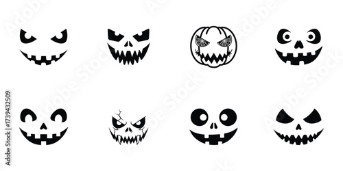 A diverse collection of expressive jack-o'-lantern faces for Halloween festivities