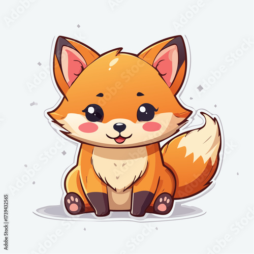 Cute fox sitting and smiling on a white surface with a playful expression, radiating joy and innocence in a simple, charming style.
