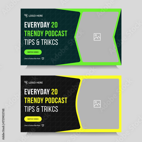 Multipurpose modern podcast set video thumbnail banner design, podcast sound video tips and trick cover banner design, fully customizable vector eps 10 file format