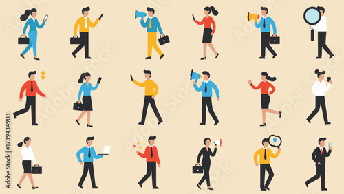 Modern Business Communication Network Flat Icon Set