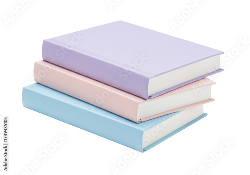 Isolated stack of three pastel colored books, knowledge concept, study materials object