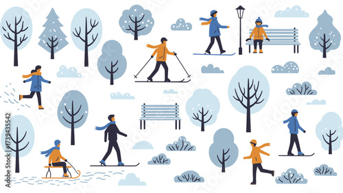 Winter Outdoor Activities Seamless Pattern
