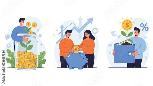 Financial Growth And Savings Concept Illustrations