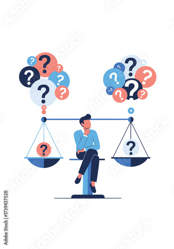 Making difficult choices a person sitting on a scale weighing options.