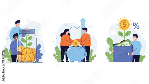 Financial Growth And Savings Concepts Illustration Set