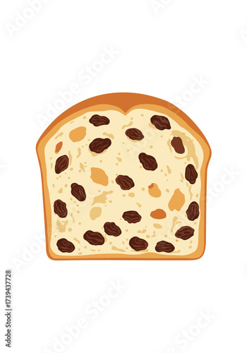 A delicious slice of raisin bread with a golden crust and a soft interior.
