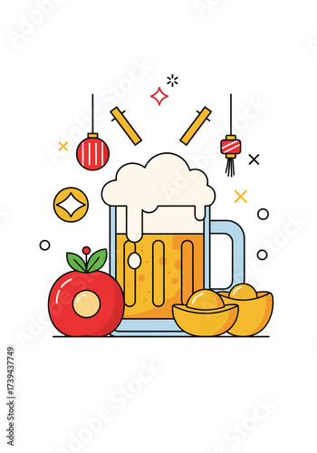 A refreshing glass of beer with traditional celebratory elements for a festive occasion.