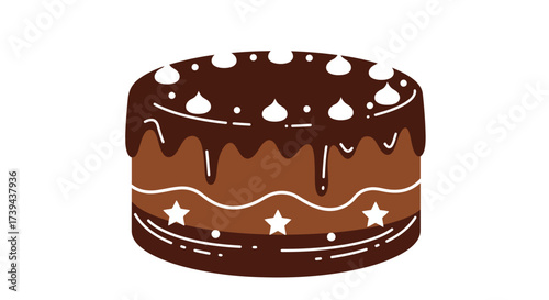Decorated Chocolate Cake with White Stars and Drips Illustration.