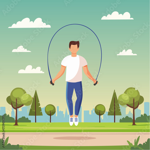 Man jumping rope — flat vector illustration