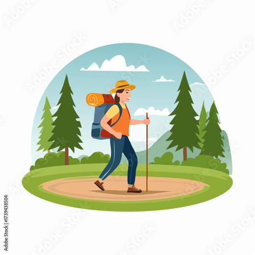 Trekking walk — flat vector illustration