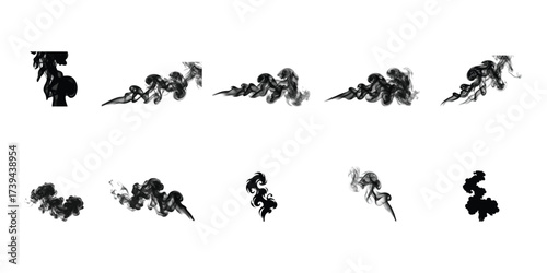 Smoke Silhouette Icon Set with Abstract Shapes and Swirls