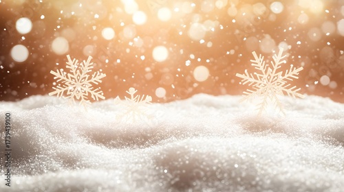 Sparkling Snowflakes on Glittering Snow Winter Background