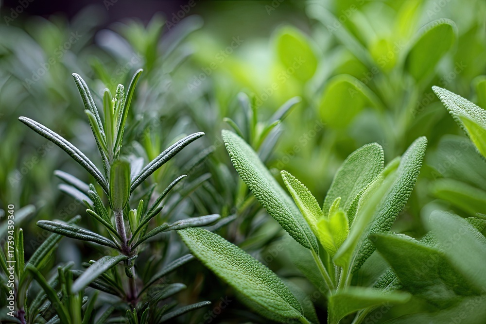 Obraz premium Close-up shot of vibrant green herbs, focusing on detailed leaves and textures