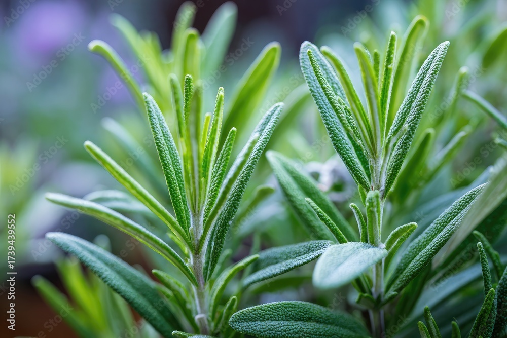 Obraz premium Close-up of vibrant green herb plants with long, pointed leaves and delicate textures
