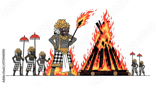 Balinese Ogoh-Ogoh parade celebration with fire and cultural ritualistic elements