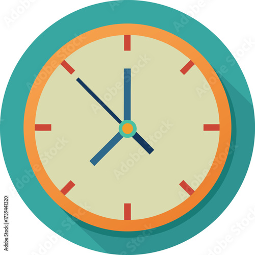 Colorful Analog Clock Showing 12:10:20 – Stylized Time-Telling Illustration with Teal and Orange Accents
