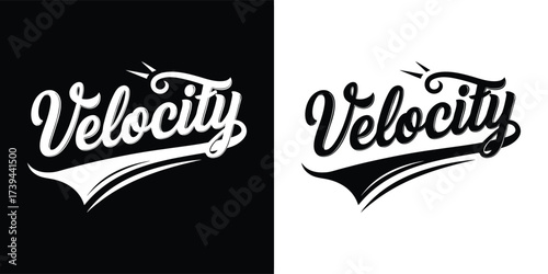 Velocity text logo with distressed effect and swoosh accent, available in both black and white versions for versatile use