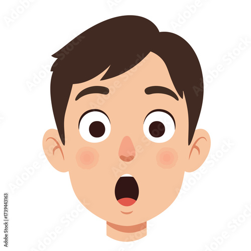 a close-up face of a boy with wide eyes and his mouth in an 'O' shape of surprise