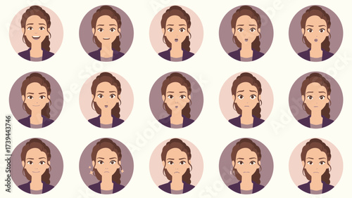 Diverse Female Avatar Expressions Set: A Spectrum of Emotions for UI and Digital Content