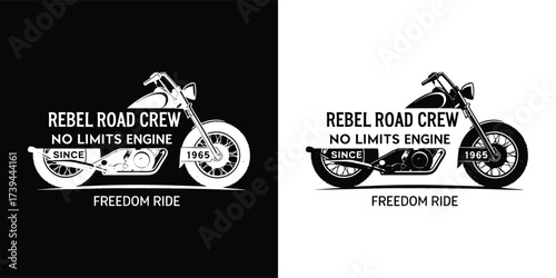 Rebel road crew no limits engine motorcycle graphic, vintage style, isolated on white background