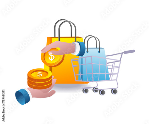 shopping and receiving cashback symbol representing digital payment and financial rewards