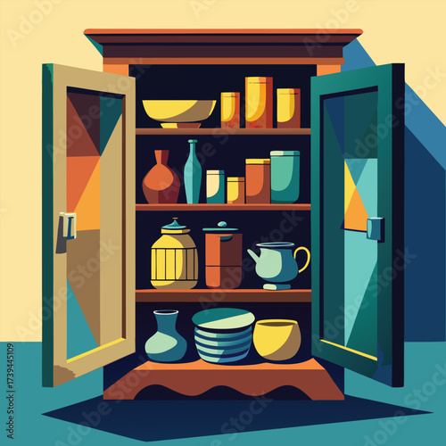 Colorful Kitchen Cabinet with Modern Geometric Style