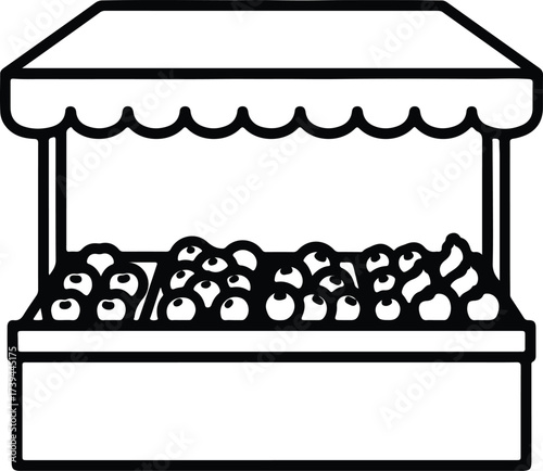 Vector silhouette farmers market stand with fresh produce illustration