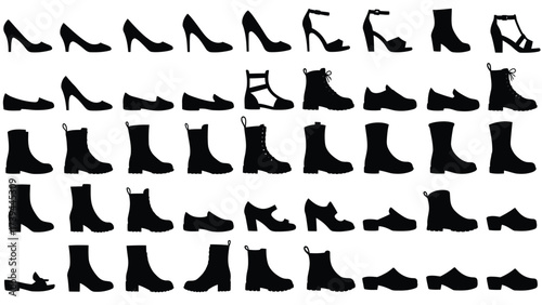Diverse Collection of Women's Footwear Silhouettes: Comprehensive Vector Set of Shoes and Boots