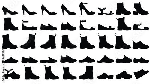 Diverse Footwear Silhouettes Seamless Pattern Vector