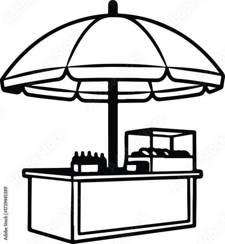 Vector silhouette food stand vendor cart simple line illustration