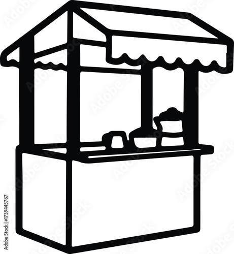 Vector silhouette market stall booth selling merchandise illustration