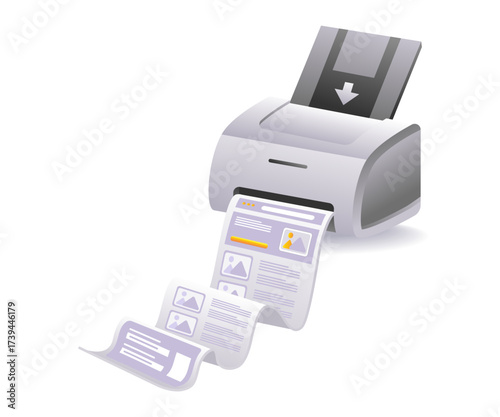 Office printer printing paper illustration for business documents and workplace technology