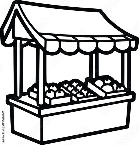 Vector silhouette market stall with fruit or vegetables illustration