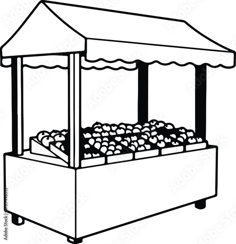 Vector silhouette market stand with fruit and canopy illustration