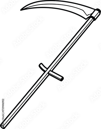 Vector silhouette of a classic scythe agricultural tool illustration