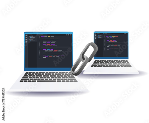 laptop with link symbol for programming,networking,and software development
