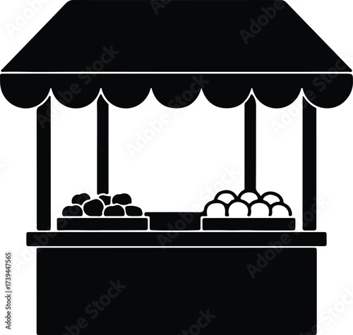 Vector silhouette of fruit market stall stand illustration