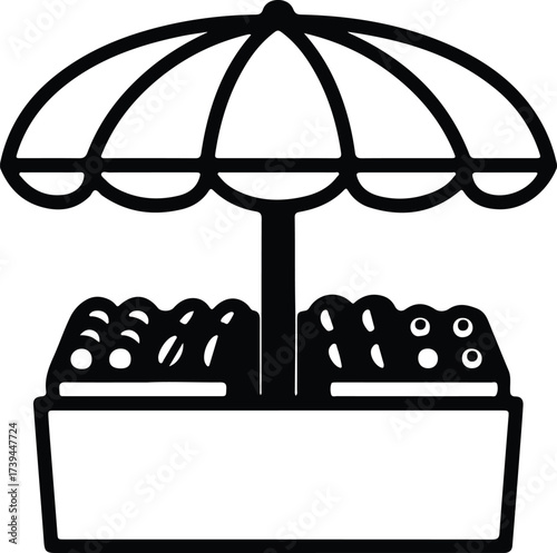 Vector silhouette of market stall with umbrella illustration