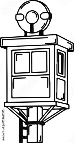 Vector silhouette railway signal box antique black illustration