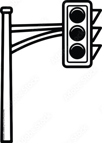 Vector silhouette Traffic light on pole simple black and white illustration